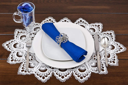 White European Lace and Antique Jacquard Fabric Peacock Tail Lace Place mat, Doily, End Table Cover (13Wx20L)...