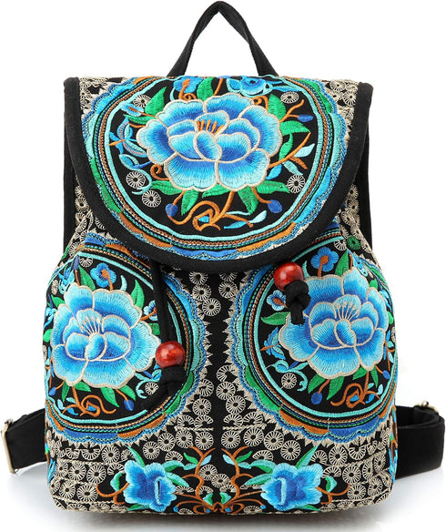 Jursccu Embroidered Backpack Purse for Women Vintage Handbag Small Drawstring Casual Travel Shoulder Bag Daypack...