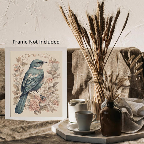 Posterizer 1 pcs- Blue bird in the middle of pink flowers-Art for Animal Lovers-Floral Botanical Art- Gift for Men Women -decor for Bedroom, Offic...