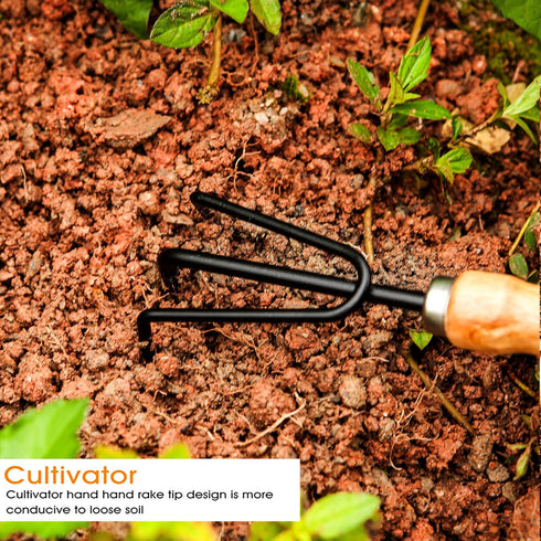 Garden Little Tool Sets - Wooden Handle Black Metal Gardening Tools Include: Trowels, Cultivator and Trans-Planter - Awesome for Family Use Growin...