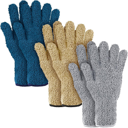 Bencailor 3 Pairs Microfiber Dusting Gloves Dusting Cleaning Gloves Lengthen Plants Thicken Cleaning Gloves Mitt for Blind (Dark Blue,Gray,Khaki)...