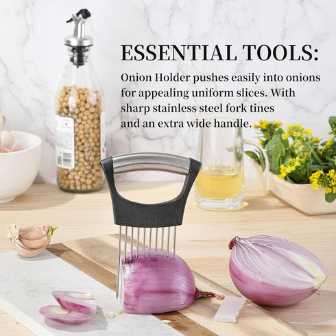 Onion Slicer, Mumulo Stainless Steel Onion Cutter for Slicing and Storage Onions, Tomato, Eggs and Vegetables, Protective Cover Included, Dishwash...