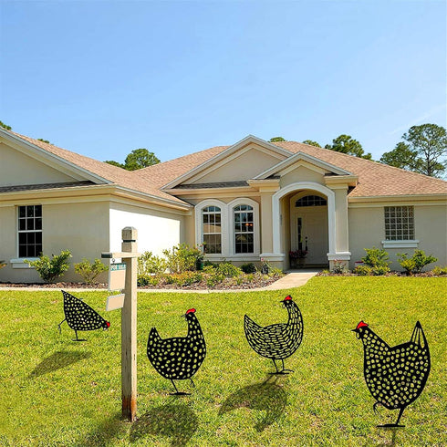 5PCS Rooster Animal Stakes, Chicken Family Garden Silhouette Yard Art, Hollow Out Animal Shape Decor for Outdoor-for Lawns Backyard 5PCS...