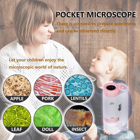 Pocket Microscope for Kids 200x Hand Held Microscope Biological Microscope Science Educational Microscope with LED Lights Educational Toys Science...
