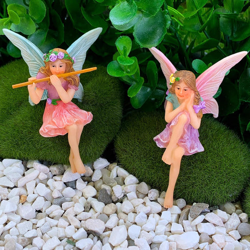 Mood Lab Fairy Garden - Miniature Fairies Figurines - Sitting Girls Set of 2 pcs - for Outdoor or House Decor Statue Kit...