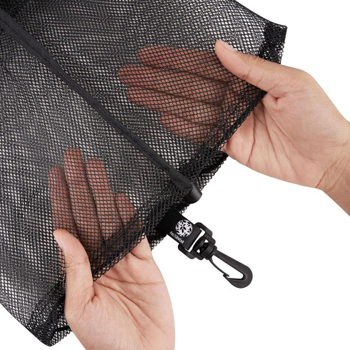 PALTERWEAR Mesh Drawstring Bag With Clip and Toggle Closure - For Water Sports, Hiking, Clamming - Multi-Use Set of 4 (Black, 10 x 15 inch)...