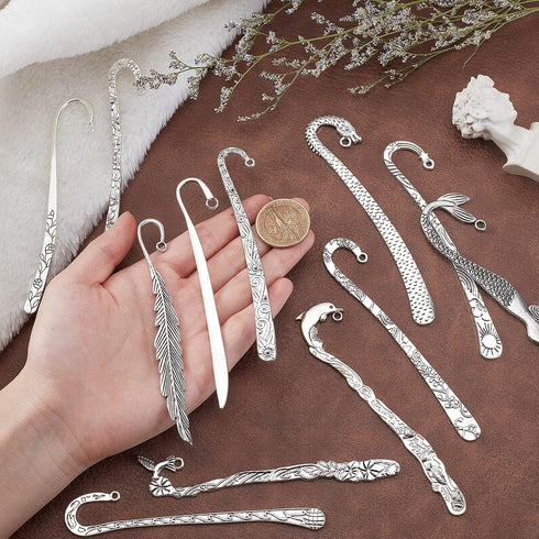 SUNNYCLUE 12Pcs 12 Styles Hook Bookmarks Findings Metal Bookmark Hairpin Stripe Hook Vintage Bookmark Clip for Crafting Jewelry Making Charms Chri...