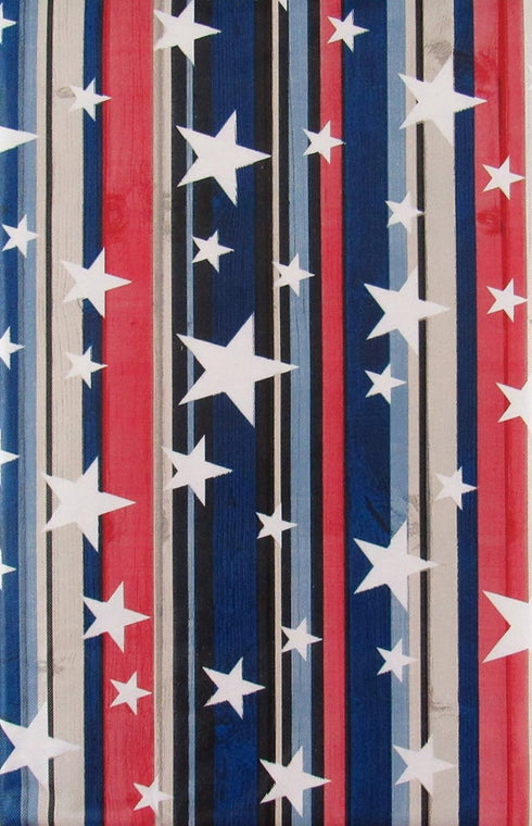 Elrene Home Fashions Patriotic Stars on Red, White, Blue and Black Wood Grain Stripes Vinyl Flannel Back Tablecloth (52" x 52" Square)...