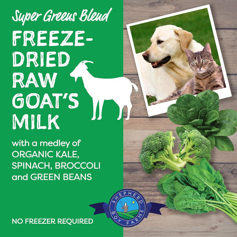 Freeze Dried Raw Goats Milk with Probiotics for Dogs & Cats (Super Greens), Organic USA Veggies & Fruits, High Protein, Digestible Goat Milk Powde...