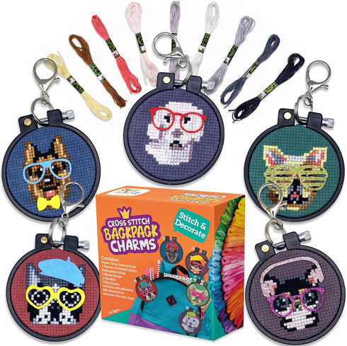 5 Stamped Cross Stitch Kits for Kids.Needlepoint Kits for Beginners. Embroidery Kit for Kids,Girls Cross Stitch kit (Dogs)...