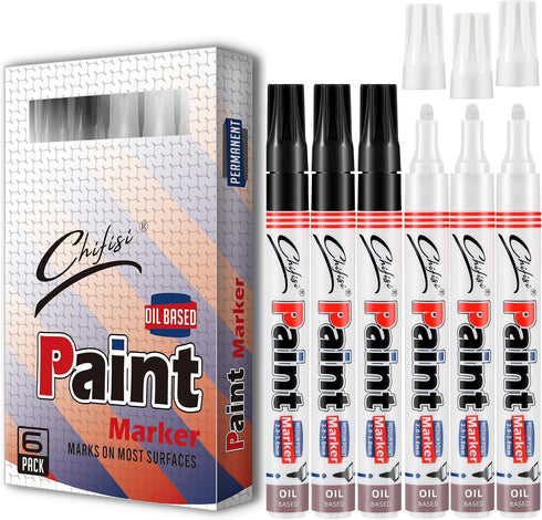 6 Pack Black & White Permanent Paint pens,Never Fade Oil-Based Paint Marker Pens,Medium Tip Quick Dry And Waterproof Paint pens For Rock,Plastic,W...