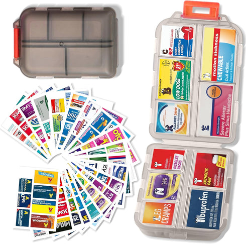 Pill Organizer with Medicine Labels Travel Daily Pill Container Mini Medication Organizer Storage Pill Organizer Travel Essentials Pill Case 7 Day...