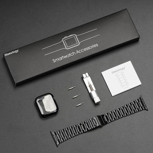 iiteeology Compatible with Apple Watch Bands 44mm Series 6 5 4 Se, Upgraded Stainless Steel Band with iWatch Screen Protector Case for Men Women B...