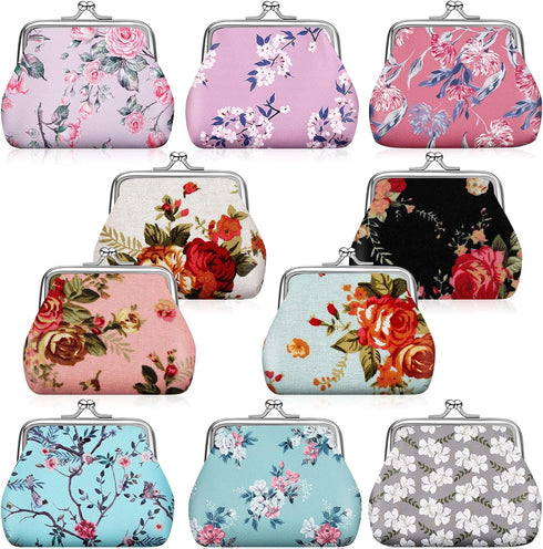 10 Packs Women Coin Purse Small Coin Purses Pouches Cute Change Wallets for Women Kiss Lock Change Purse Change Pouch (Floral)...