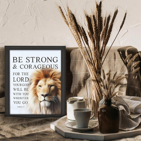 Posterizer 1 pcs-Be Strong and Courageous-lion-bible verse-Religious Posters-Motivational & Inspirational Art-Gifts for Christians - UNFRAMED Wall...