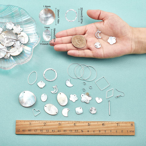 SUNNYCLUE 1 Box DIY 10 Pairs Natural Shell Earrings Making Kit Include Flower Oval Rhombus Shell Charms Pendants & Metal Hollow Links Jewelry Acce...