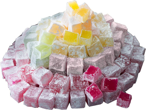 Cerez Pazari Turkish Delight with Rose, Orange and Lemon Mix Flavours 8.1 Oz Gourmet Small Size Snacks Gift Box, No Nuts Sweet Traditional Confect...