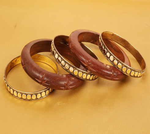 Touchstone New Indian Masterly Handcrafted Embedded Work Natural Crafted Wood Floral Brass Fine Workmanship Designer Jewelry Style Statement Brace...