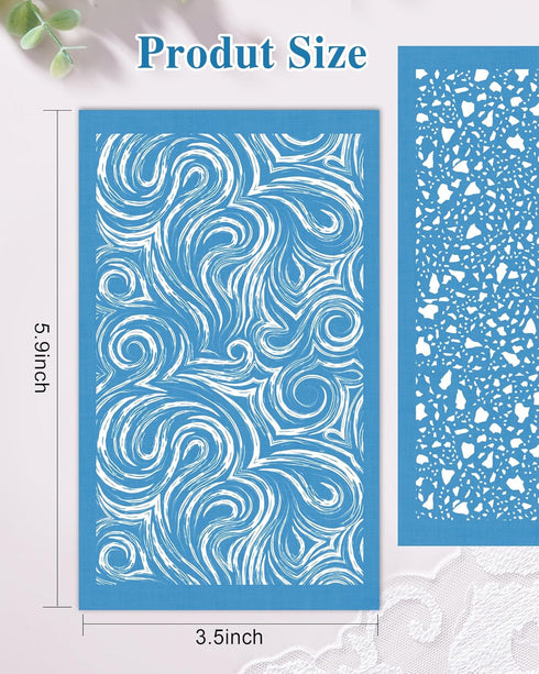 Puocaon Clay Silk Screen Stencils - 10 Pcs Marble Pattern Reusable Silk Screen Stencils for Polymer Clay Jewelry Making, Terrazzo Fluid Trendy Pol...