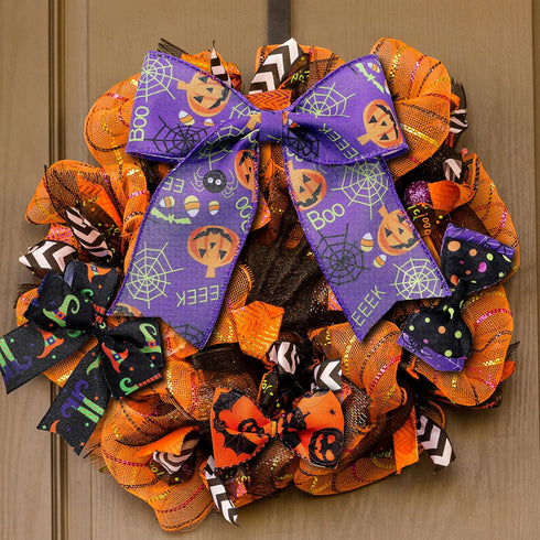 6 Rolls 30 Yards Halloween Wired Edge Ribbons Bat Spider Web Printed Ribbon Witch Legs Hat Skull Pumpkin Ribbons Halloween Decorative Wrapping Rib...