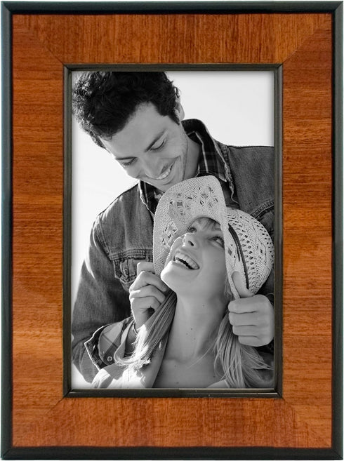 Malden International Designs Burl Wood Walnut Wooden Picture Frame with Black Border, 4x6, Walnut...