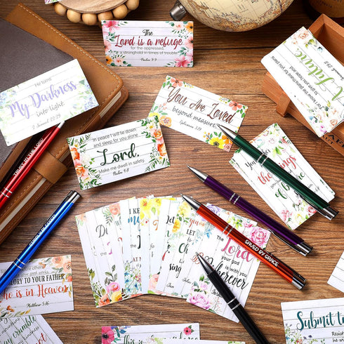 252 Pcs Christian Gifts Set 240 Pcs Quote Cute Prayer Cards Floral Religious Scripture Cards 12 Bible Verse Pens Christian Inspirational Ballpoint...