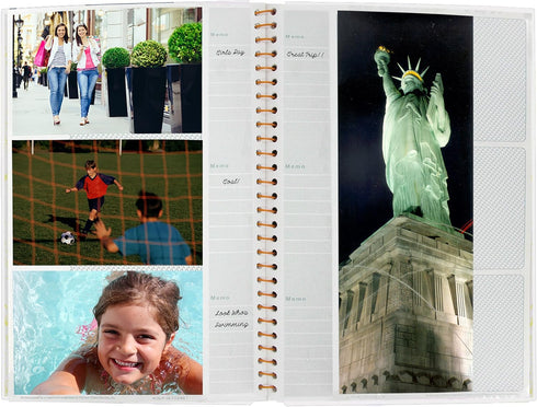 Spiral Bound Photo Album 300 Bi-Directional Memo Pockets Hold 4x6 Photos, White...