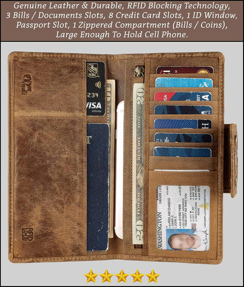 Mou Meraki Genuine Leather RFID Blocking Long Wallet – Vintage Bifold for Men (ANCIENT COGNAC)...