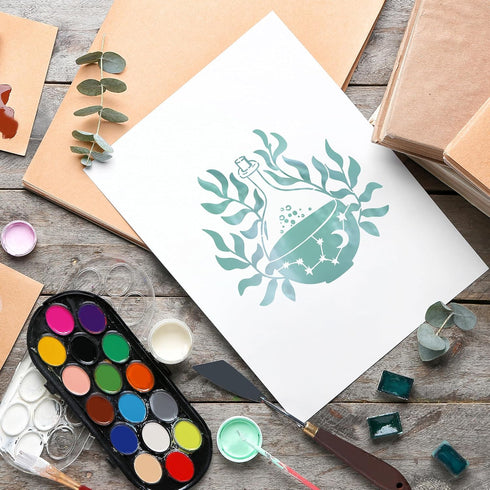 Magic Style Stencils for Painting - 20 Pcs Magic Potion Fairy Crystal Ball Stars Moon Ancient Book Flowers Mushrooms Butterfly DIY Craft Template ...