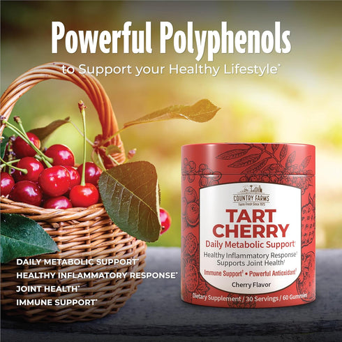 COUNTRY FARMS Tart Cherry Gummies, Dialy Metabolic Support, Supports Joint Health, Packed with Potent Antioxidants, Cherry Flavor, 60 Gummies...