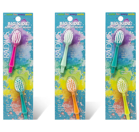 RADIUS Big Kidz Forever Brush Replacement Heads for Children, 6 Years and Up, BPA Free ADA Accepted for Growing Teeth and Gums, 2 Heads - Extra So...