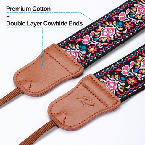 Padwa Lifestyle Pink Vintage Embroidered Camera Strap - 2" Wide Cowhide Head Camera Straps,Cotton Woven Adjustable Shoulder & Neck Strap for All D...