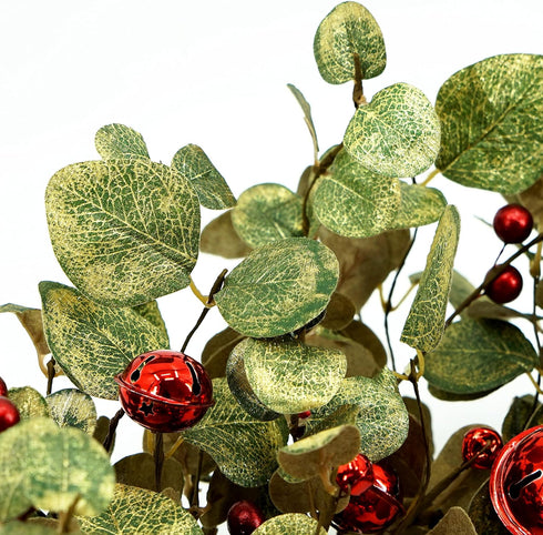 20 inches Artificial Winter Spring Wreath with Eucalyptus Leaves,Red Berries,Red Bells for Front Door Farmhouse Indoor Outdoor Festival Home Decor...