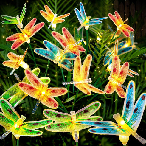 Solar Dragonfly Fairy Lights Outdoor Garden Decor 2 Pack, Newest Solar Swinging Firefly Animal Lights Yard Planter Patio Flowerbed Pathway Lawn De...