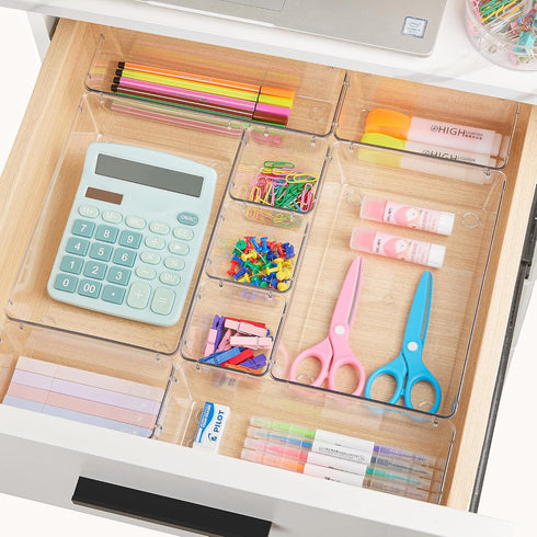 Vtopmart 25 PCS Clear Plastic Drawer Organizers Set, 4-Size Versatile Bathroom and Vanity Drawer Organizer Trays, Storage Bins for Makeup, Bedroom...