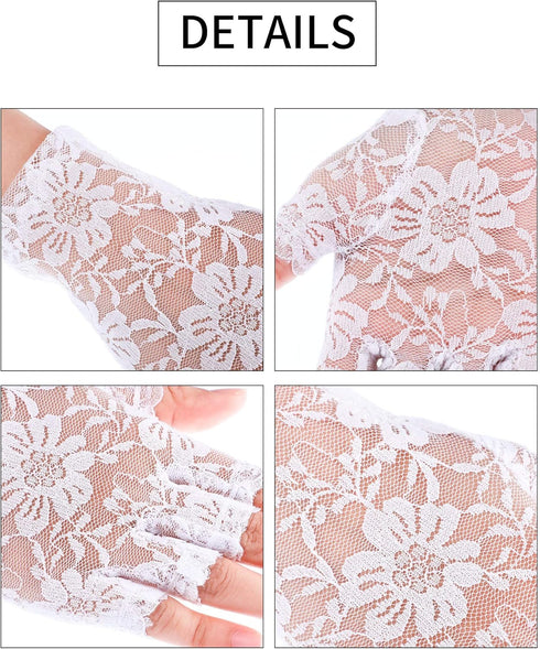 Skylety Sunblock Fingerless Bridal Lace Gloves Women Short Floral Gloves for Wedding Opera Tea Party...