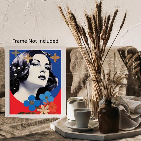 Posterizer 1 pcs-vintage woman with cute flowers collage-Retro Art-Abstract & Modern Art-Gift for Women, Fashionistas, Designer Fashion Fans- UNFR...