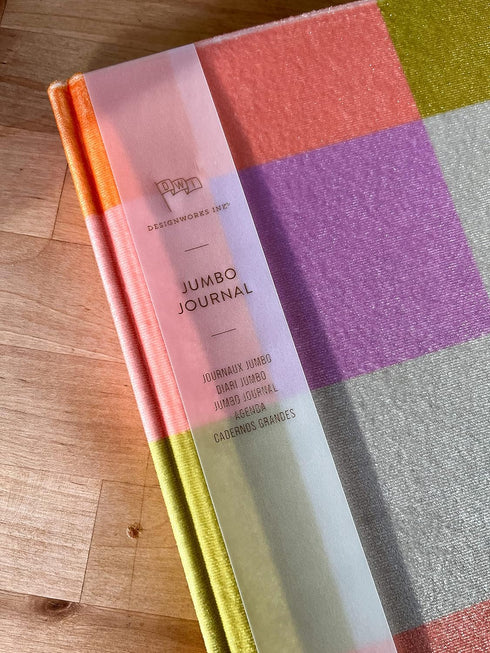 DesignWorks Ink Jumbo 7.5" x 10.25" Notebook Journal with 200 Lined Pages, Ribbon Marker, and Pockets, Velvet Rainbow Check...