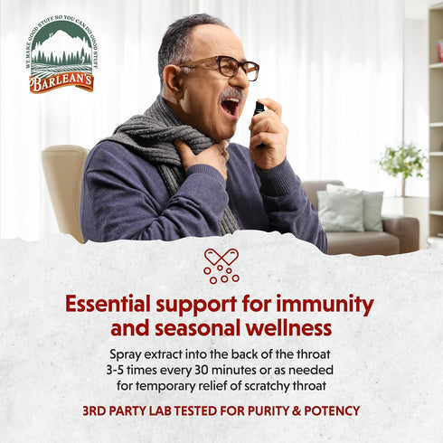 Barlean's Olive Leaf Complex Throat Spray with Peppermint, Lemon, & Sage for Itchy Throat Relief, Immune Support Supplement for Seasonal Wellness,...