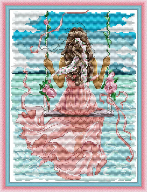 Croshuki Stamped Cross Stitch Kits for Adults 11CT Counted Cross Stitch Kits for Beginners Embroidery Kits with Girls Back Pattern Cloth, Needles,...