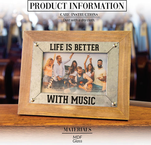 Pavilion Gift Company 67724 Life is Better Music People 4x6 MDF Easel Back Wall Hanging Picture Frame, Brown...
