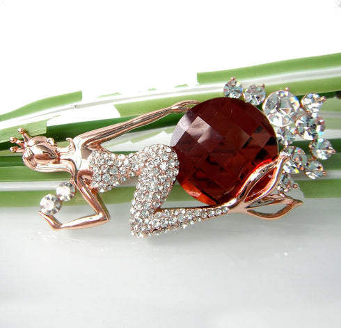 Navachi 18k Gold Plated Clear Crystal Mermaid Brooch Pin...