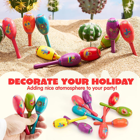 JOYIN 9 Pcs Fiesta Wooden Maracas 9 Designs Noisemaker for Cinco De Mayo Party Favors, Mexican Musical Fun, Carnivals, Taco Tuesday Event, Mexican...