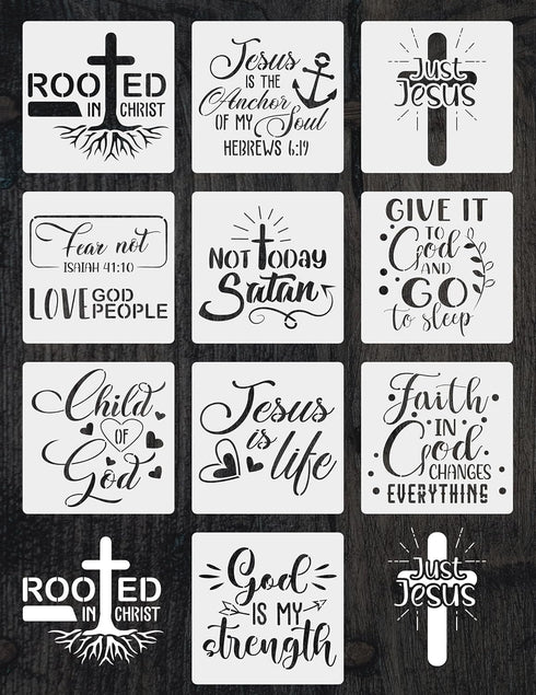 10 PCS Christian Faith Stencils with Quotes and Bible Verses, Stencils Inspirational Word,Painting Stencils Inspirational Word Painting on Wood,Ca...