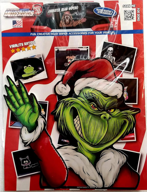 Grim Santa Waving Winter WiperTag with Decal attaches to rear vehicle wiper blade...