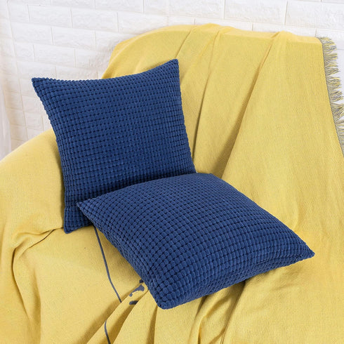 HWY 50 Navy Blue Corduroy Throw Pillow Covers 16x16 Inch, Pack of 2, Soft Solid Decorative Cushion Cases for Couch Sofa Bed Living Room, Corn Text...