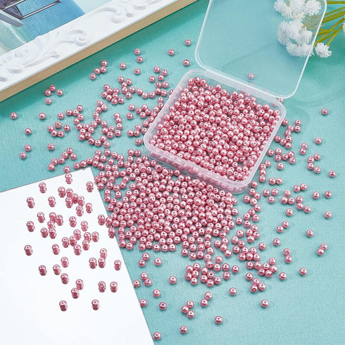 PH PandaHall 1000 Pcs Glass Pearl Beads, 4mm Pearl Bead Pink Smooth Craft Beads Round Loose Spacer Beads for Earring Bracelet Necklace Waist Chain...