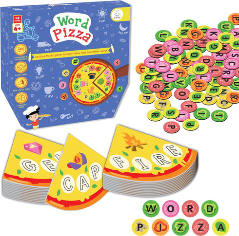 Word Pizza - Word Building Game Ages 4-6 with 150 Alphabet Tokens & 100 Words, Preschool Kindergarten Learning Activities, Homeschool Classroom Ph...