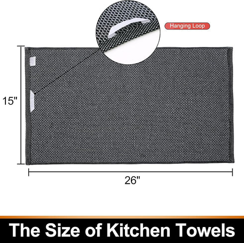 Kitchen Towels and Dishcloths Sets, 26 X 15 Inch and 12 X 12 Inch, Set of 8, Soft and Super Absorbent Dish Towels for Drying Dishes, Black with Wh...