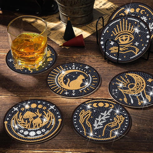 12 Pcs Tarot Diamond Painting Coasters Kits DIY Tarot Diamond Painting Coasters with Holder DIY Drinks Diamond Kits for Adults Beginners and Kids ...